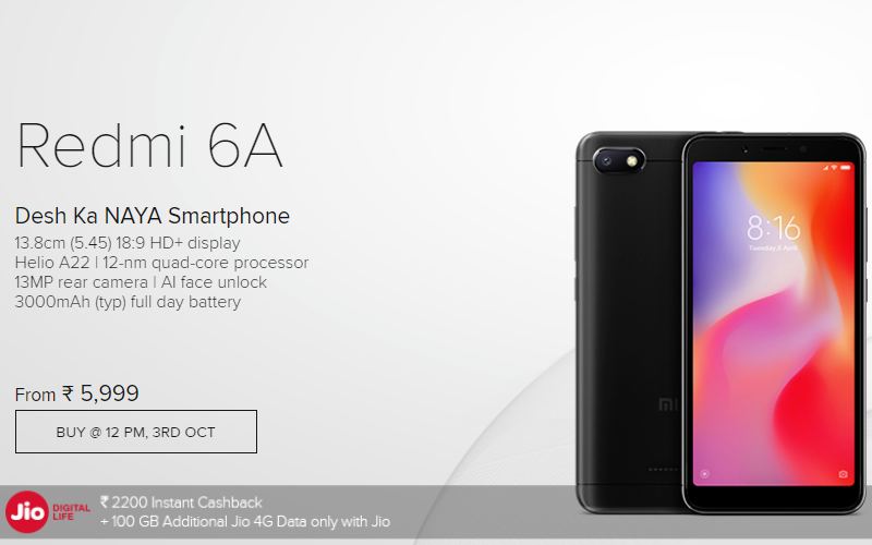 Xiaomi Redmi 6A Flash Sale