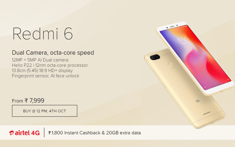 Xiaomi Redmi 6 Flash Sale Mi.com and Flipkart