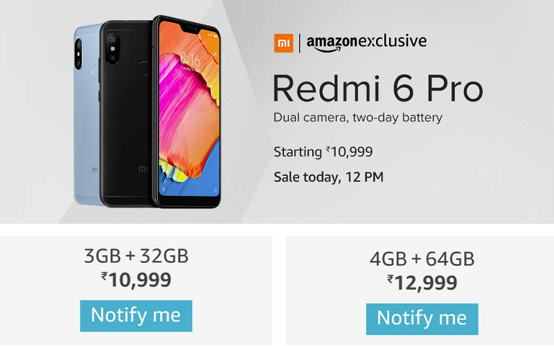 Xiaomi Redmi 6 Pro Amazon India Flash Sale