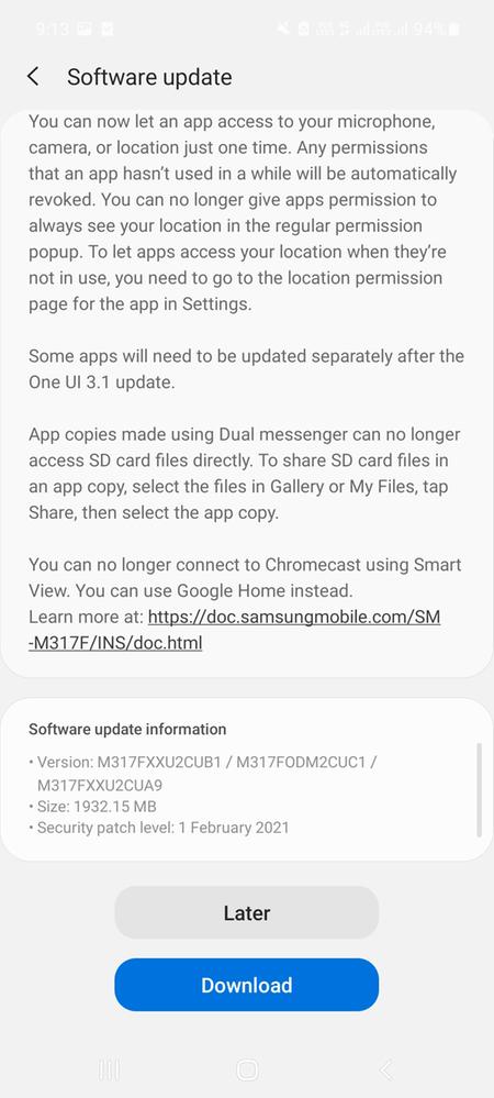 m31s update android 11