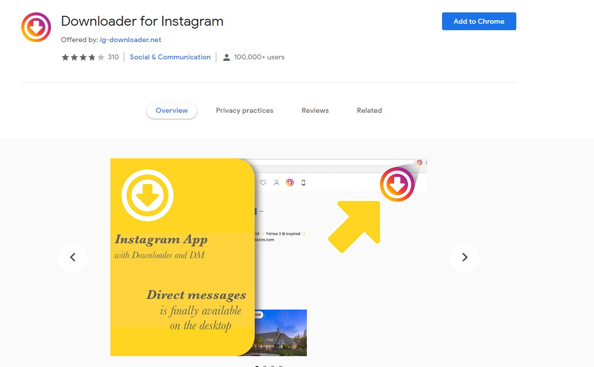 Downloader for Instagram Google Chrome Extension